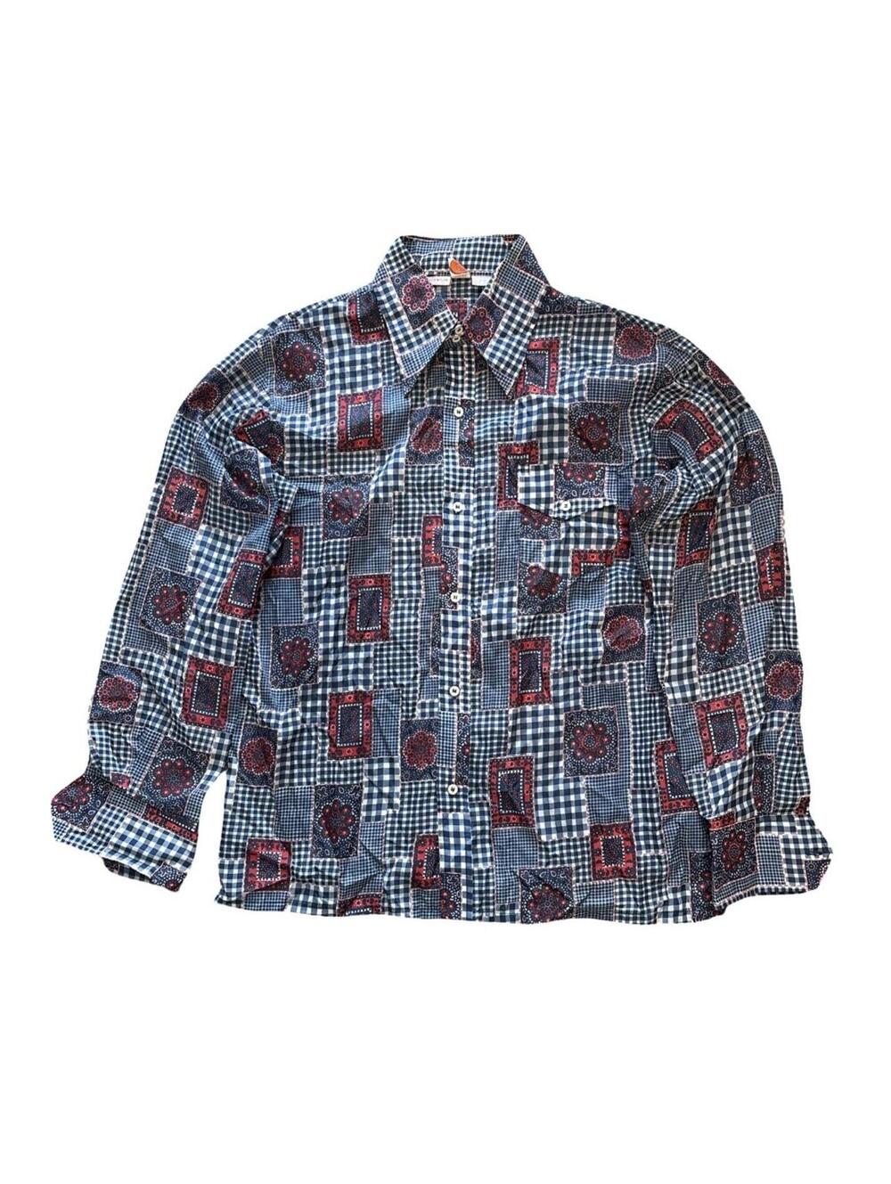 Rare Vintage Skyr Paisley Patchwork Design 100% Nylon Party Shirt Men's Size XL